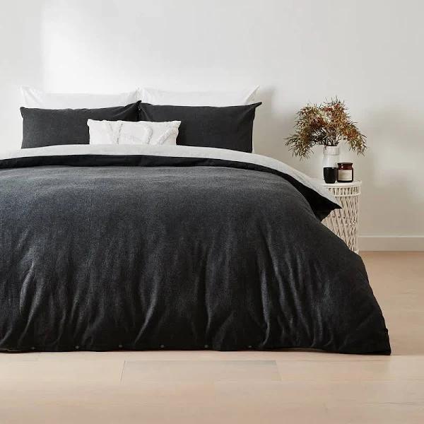 Kmart Flannelette Marle Reversible Cotton Quilt Cover Set-Super King Bed, Grey