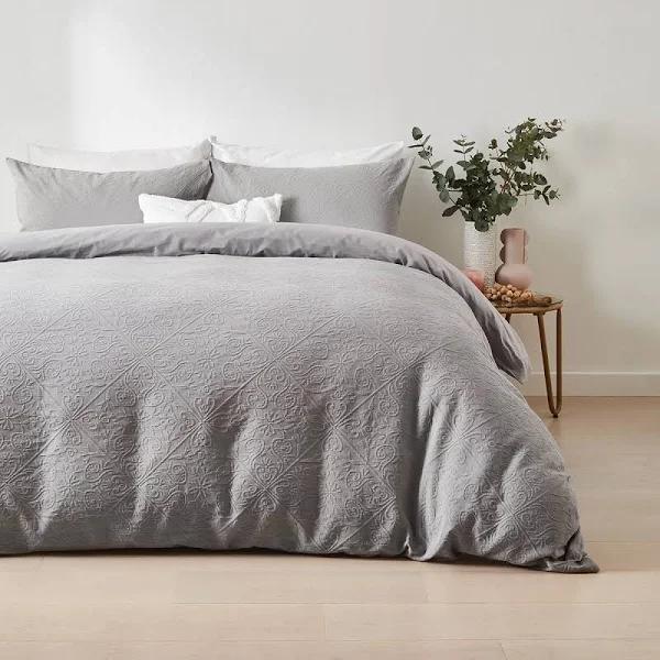 Kmart Giselle Cotton Quilt Cover Set-, Grey Size: King Bed