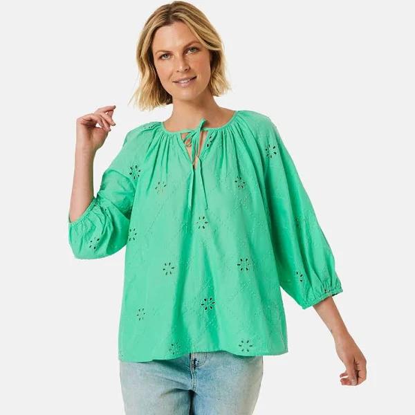 Kmart Long Sleeve Broderie Top-Marb Green Size: 12