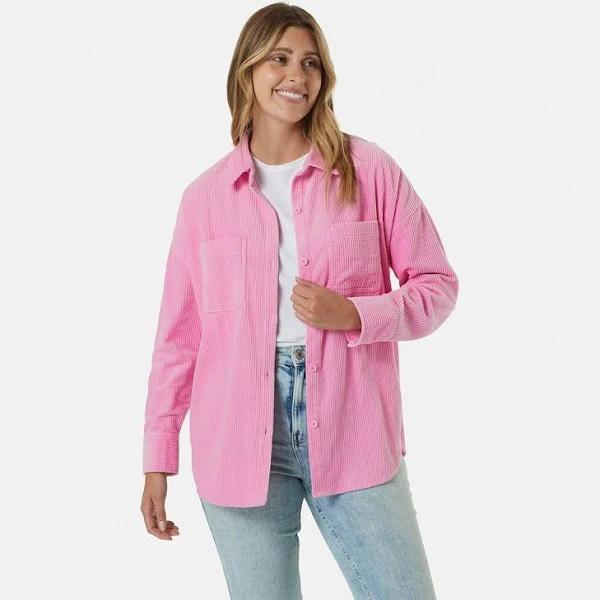 Kmart Long Sleeve Corduroy Shirt-Wild Rose Size: 14