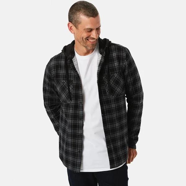 Kmart Long Sleeve Hooded Flannel Shirt in Blacks