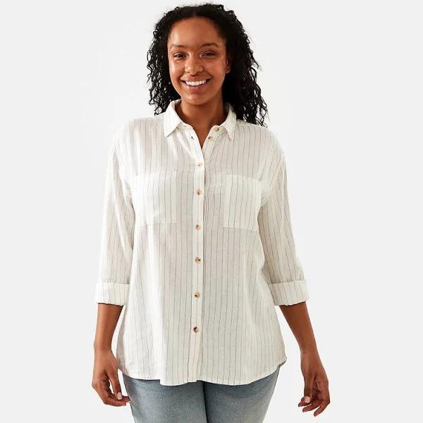 Kmart Long Sleeve Linen Blend Shirt - Melt Strp Size: 18