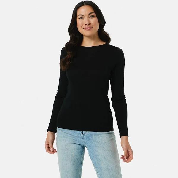 Kmart Long Sleeve Merino Wool Crew Neck Top-Black Size: 12