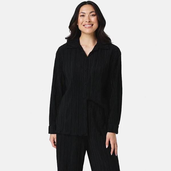 Kmart Long Sleeve Plisse Top-Black Size: 12