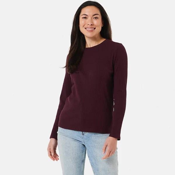 Kmart Long Sleeve Rib Crew Neck T-shirt-Egg Purple Size: 6