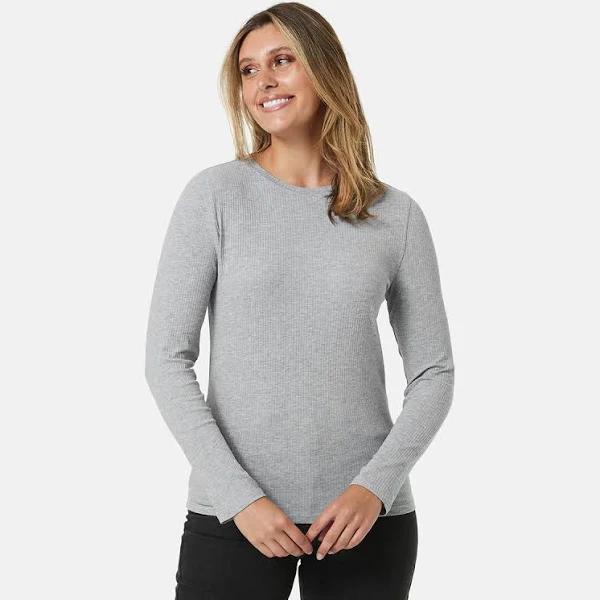 Kmart Long Sleeve Rib Crew Neck T-shirt-Grey Marl Size: 18