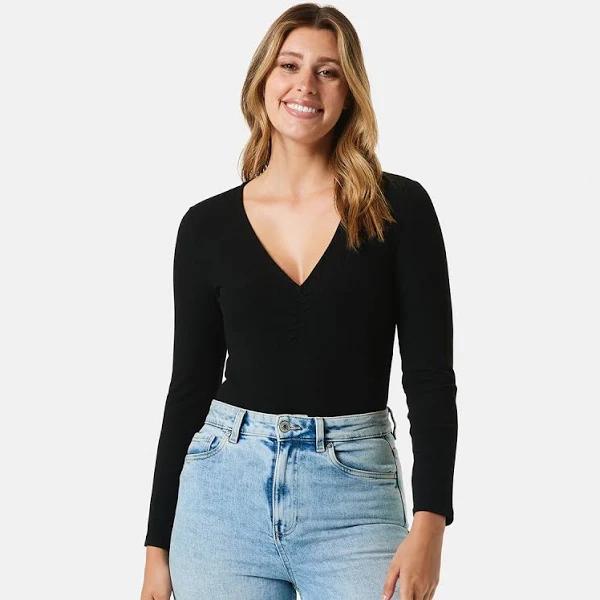 Kmart Long Sleeve Ruched Bodysuit-Black Size: 12
