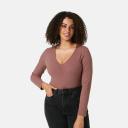 Kmart Long Sleeve Ruched Bodysuit-Dk Rose Size: 12