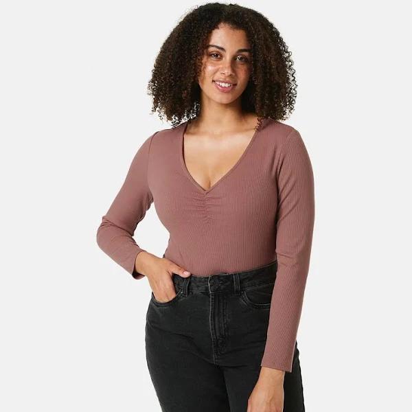 Kmart Long Sleeve Ruched Bodysuit-Dk Rose Size: 14