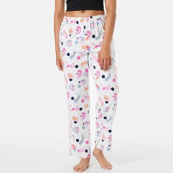 Kmart Printed Flannel Pants-Crem Cat Size: 12