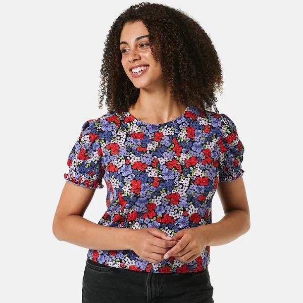 Kmart Short Shirred Sleeve top-Multi Dit Size: 20