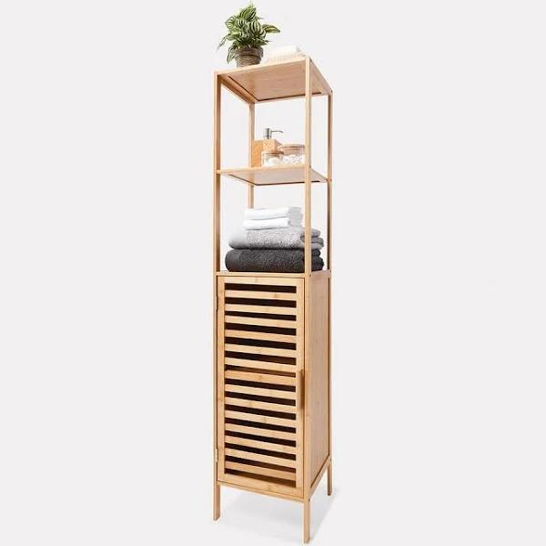 Kmart Slatted Bamboo Tall Shelf with Door
