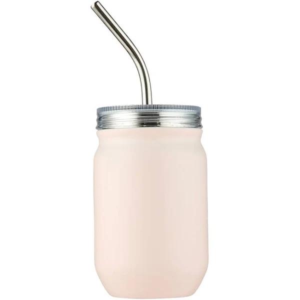 Kmart Soft Pink Double Wall Cup with Straw Size: 420ml