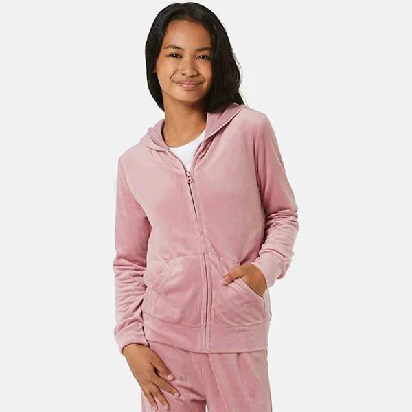 Kmart Velour Zip Through Hoodie-Blush Size: 16