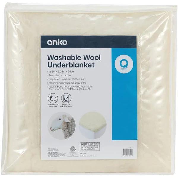 Kmart Washable Wool Underblanket-, White Size: Queen Bed