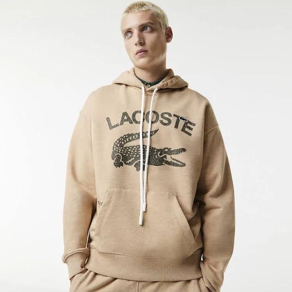 Lacoste Men's Loose Fit Crocodile Hooded Sweatshirt Beige 3XL
