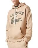 Lacoste Men's Loose Fit Crocodile Hooded Sweatshirt Beige Size S