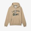 Lacoste Men's Loose Fit Crocodile Hooded Sweatshirt Beige Size S