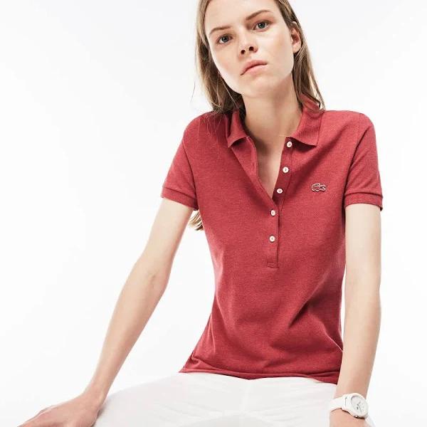 Lacoste Slim Fit Short Sleeve Womens Light Red Polo Shirt PF7845 PHP Cotton - Size 12 UK