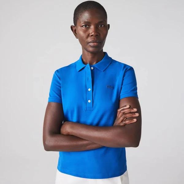 Lacoste Women's Slim Fit Stretch Cotton Piqué Polo Shirt Blue M-L