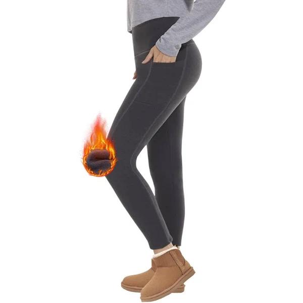 Women's Fleece Lined Leggings With Pockets-high Waisted Tummy