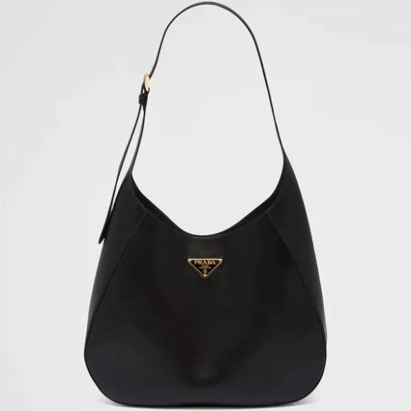 Large Leather Shoulder Bag with Topstitching