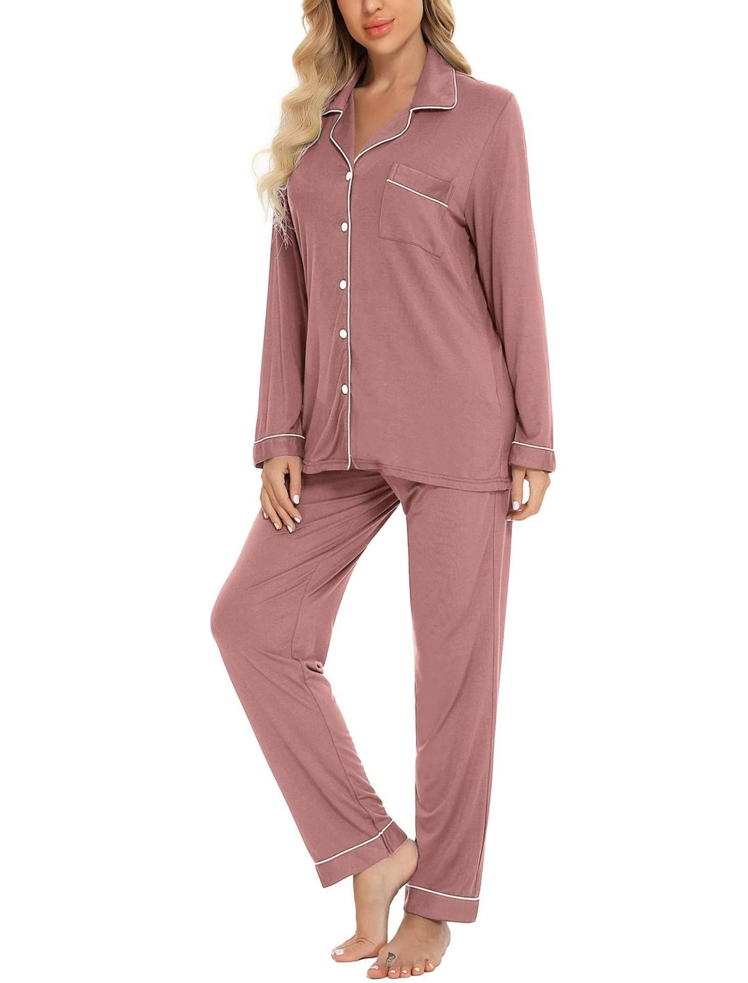 Pajamas For Women Soft Button Up Pajama Set Long Sleeve Shirt And Pajama  Pants Lounge Sets S-xxl