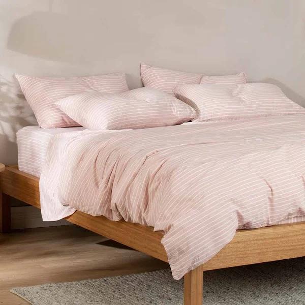 Leo Washed Cotton | Blush Wide Stripe Quilt Cover | Super King | Sheet Society
