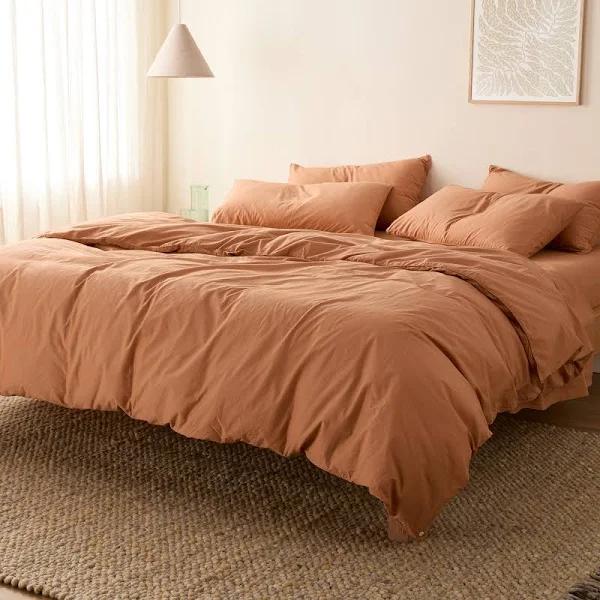 Leo Washed Cotton | Clay Quilt Cover | Queen | Sheet Society