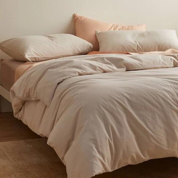 Leo Washed Cotton | Mocha Stripe Quilt Cover | Single | Sheet Society