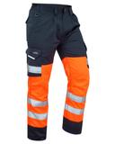 Leo Workwear Bideford ISO 20471 CL 1 Poly/Cotton Cargo Trouser HV Orange/Grey 34S