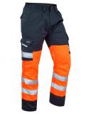 Leo Workwear Bideford ISO 20471 CL 1 Poly/Cotton Cargo Trouser HV Orange/Grey 50R