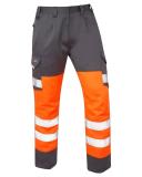 Leo Workwear Bideford ISO 20471 CL 1 Poly/Cotton Cargo Trouser HV Orange/Grey 50T