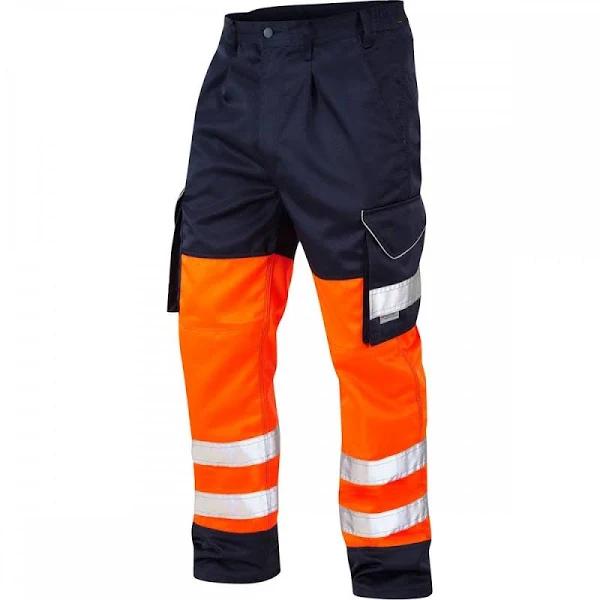 Leo Workwear Bideford Poly/Cotton Cargo Trouser Orange/Navy