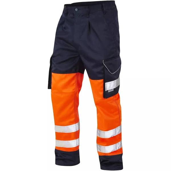 Leo Workwear Bideford Poly/Cotton Cargo Trouser Orange/Navy