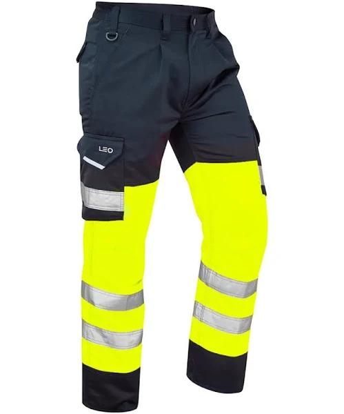 Leo Workwear Bideford Poly/Cotton Cargo Trouser Yellow/Navy