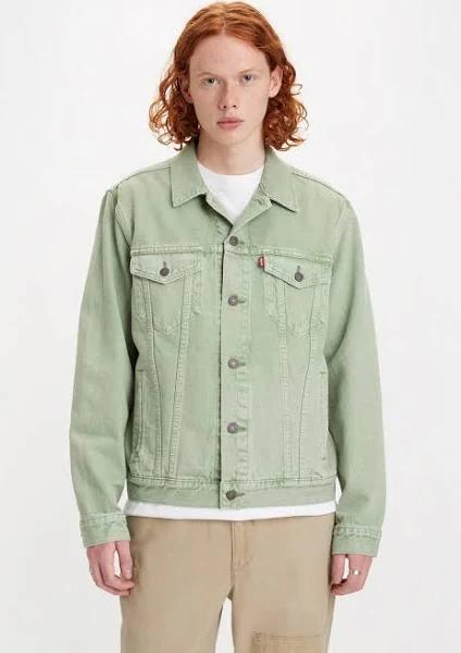 Levi's Denim Trucker Jacket in Light Green with Pockets