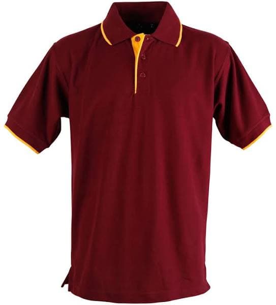 LIBERTY | Men Polo Shirts Contrast Pique Maroon+Gold 2XL