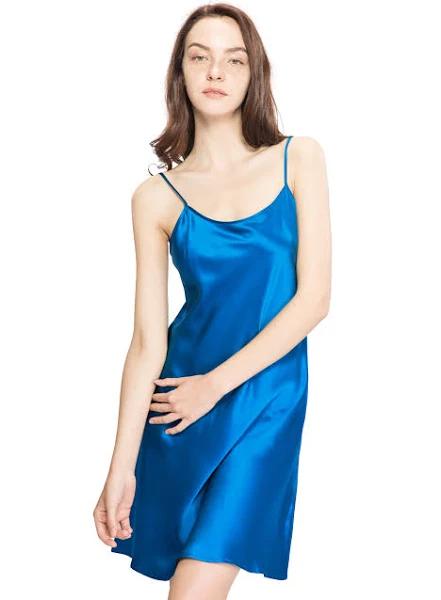 LILYSILK Silk Nightgown AU Women Round Neckline Diamond Blue M