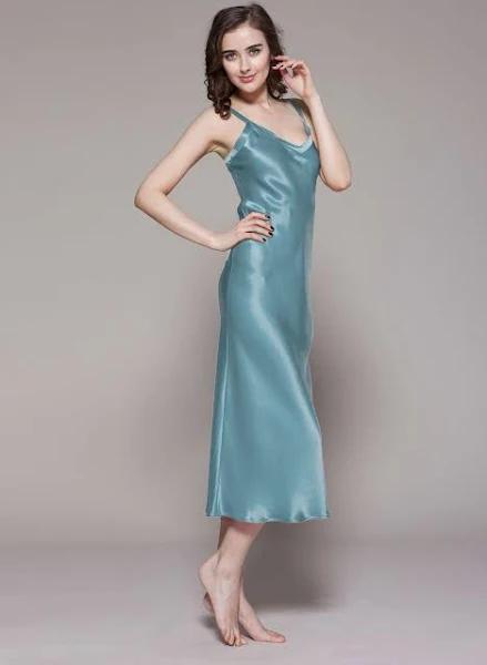 LILYSILK Silk Nightgowns Nightwear Australia V-Neck Personalised 22mm Blue Haze S