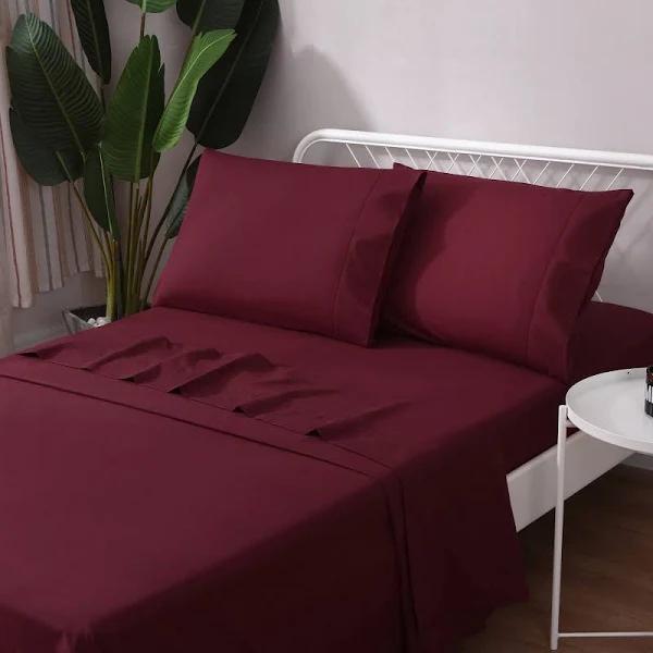 LINENOVA Cotton Blend Bed Sheet Set | Australia, King / Burgundy