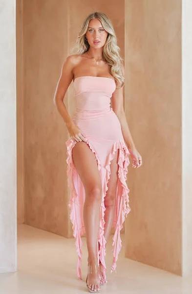 Lioness Rendezvous Strapless Ruffle Midi Dress in Blush at Nordstrom, Size X-Small