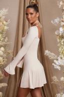 Long Sleeve Cross Over Strap Mini Dress in Cream, 12