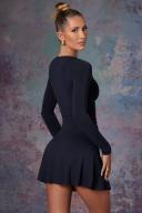 Long Sleeve Waterfall Skirt Mini Dress in Midnight Black, 14