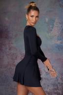 Long Sleeve Waterfall Skirt Mini Dress in Midnight Black, 14