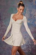 Long Sleeve Waterfall Skirt Mini Dress in Stone, 6