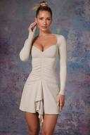 Long Sleeve Waterfall Skirt Mini Dress in Stone, 6