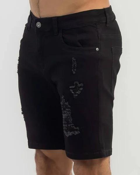 Lucid Men's Destroyed Denim Shorts in Black | Size 36