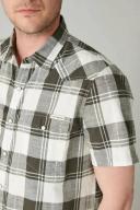 Lucky Brand Plaid Short Sleeve Stretch Cotton Snap-Up Western Shirt Black/ White