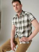 Lucky Brand Plaid Short Sleeve Stretch Cotton Snap-Up Western Shirt Black/ White